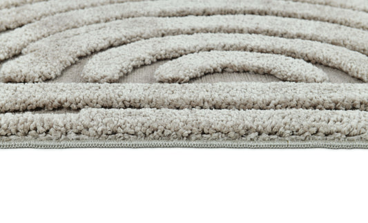 Madu Moroccan Grey & Beige Powerloom Abstract Curved Geometric Rugs