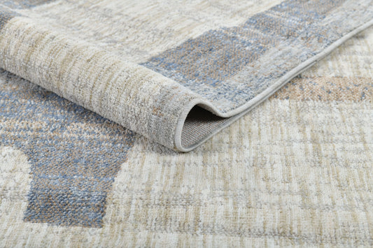 Modern Abstract Sound Powerloom Blue Rug - Geometric Pattern