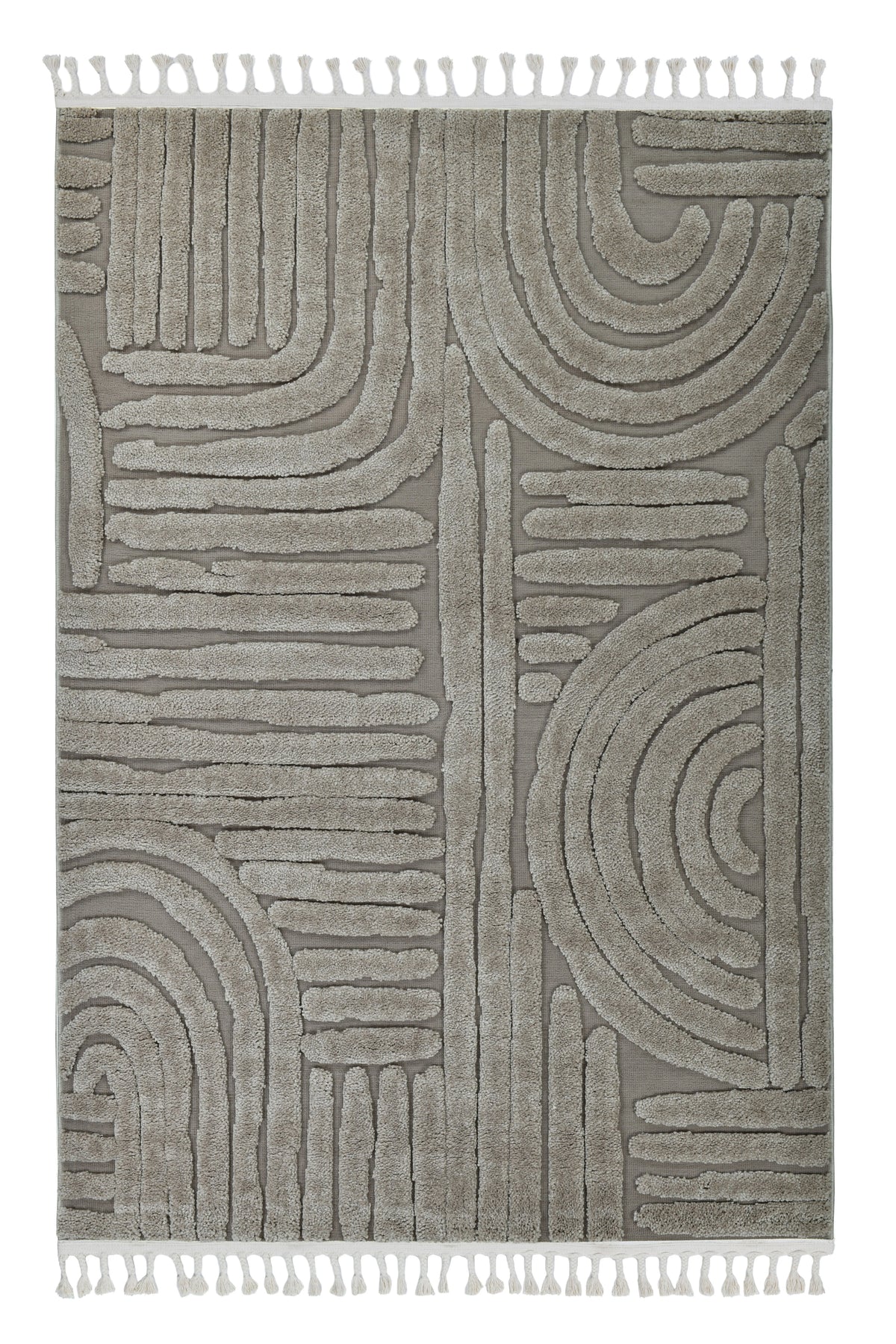 Madu Moroccan Grey & Beige Powerloom Abstract Curved Geometric Rugs