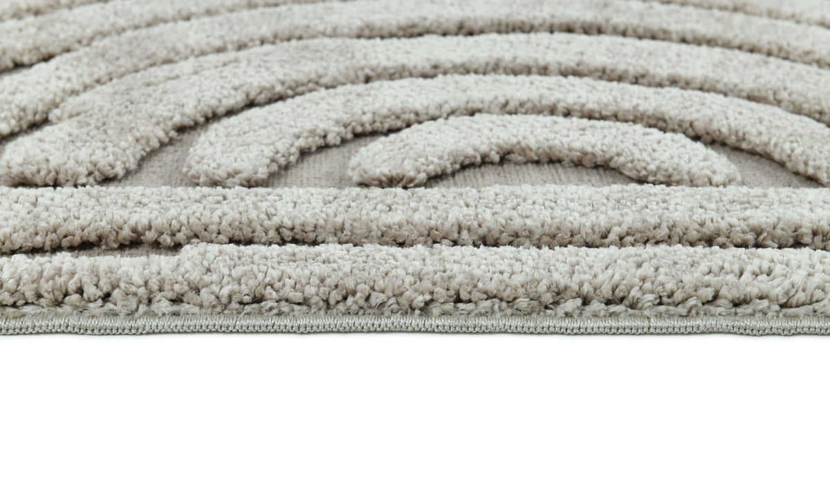 Madu Moroccan Grey & Beige Powerloom Abstract Curved Geometric Rugs