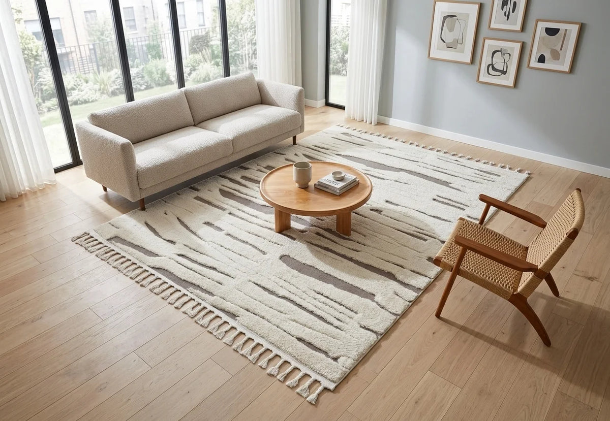 Madu Moroccan Contemporary Powerloom Rugs - Ivory & Cream