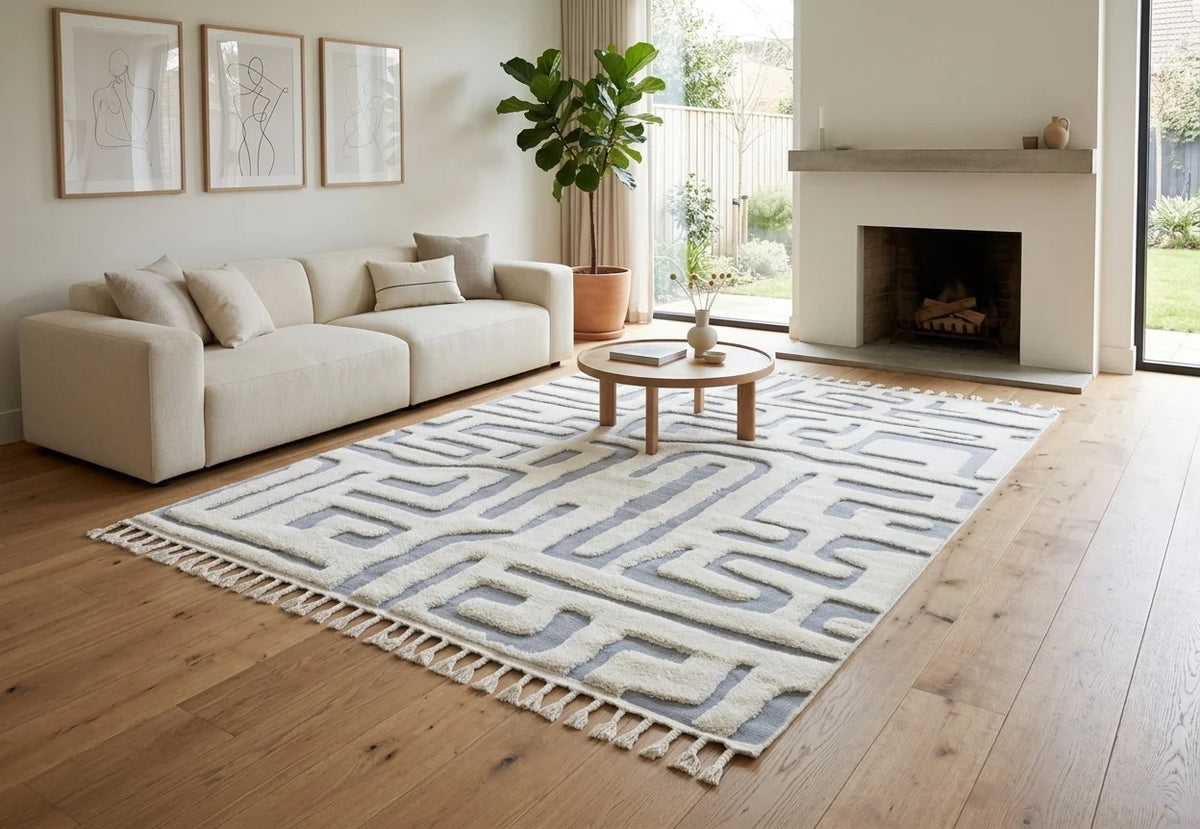 Madu Moroccan Cream & Grey Rugs in  Abstract Design