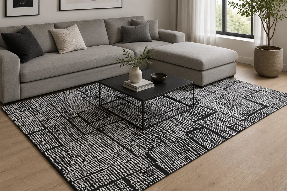 Modern Charcoal Grey Rugs in Abstract Pattern