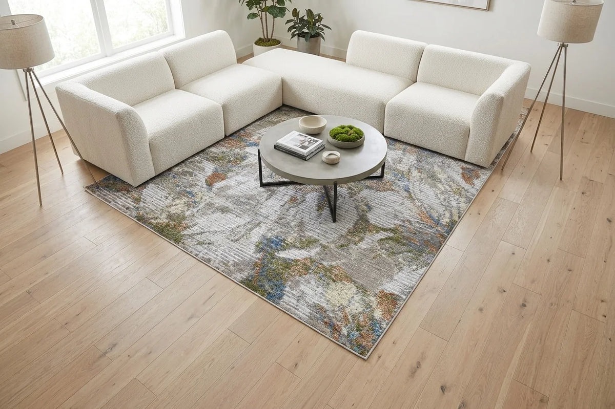 Motto Powerloom Multi Abstract Area Rug - Contemporary Distressed Design