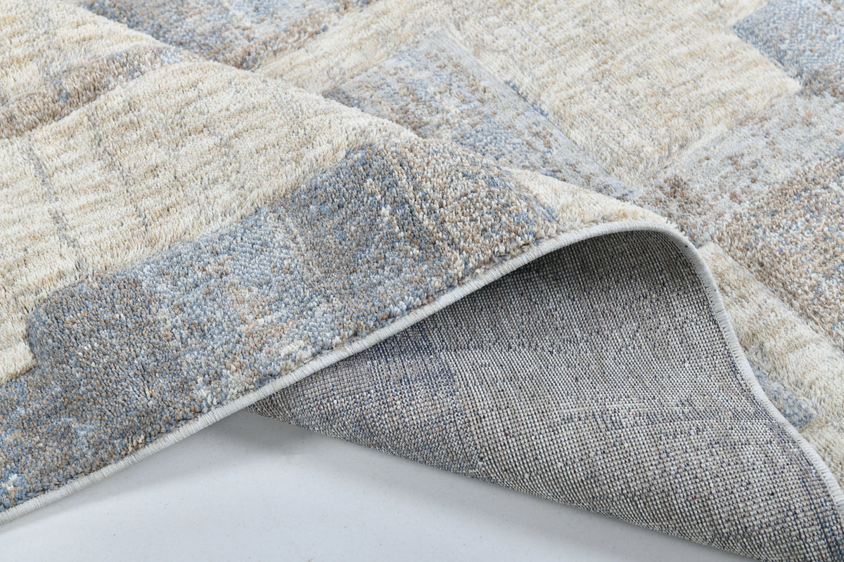 Modern Abstract Sound Powerloom Blue Rug - Geometric Pattern