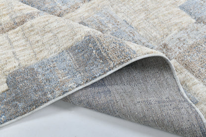 Modern Abstract Sound Powerloom Blue Rug - Geometric Pattern