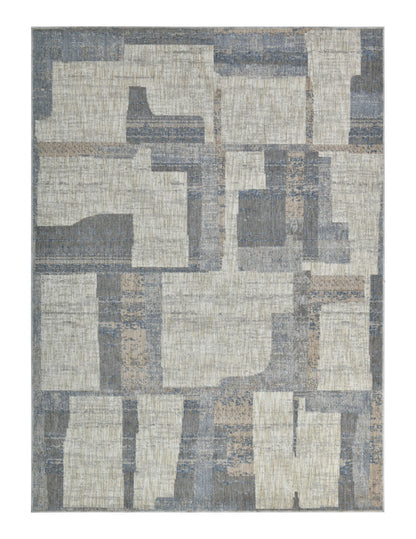 Modern Abstract Sound Powerloom Blue Rug - Geometric Pattern
