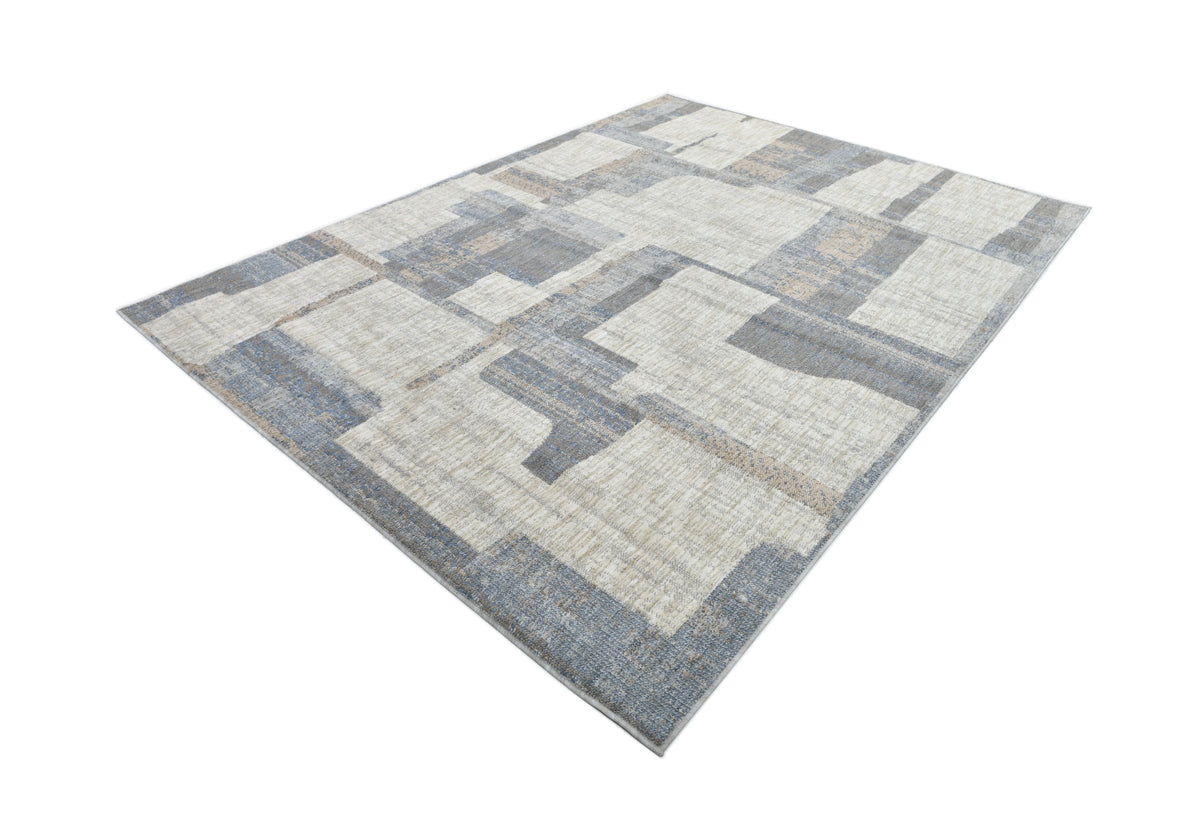 Modern Abstract Sound Powerloom Blue Rug - Geometric Pattern