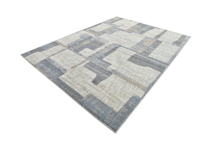 Modern Abstract Sound Powerloom Blue Rug - Geometric Pattern