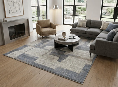 Modern Abstract Sound Powerloom Blue Rug - Geometric Pattern