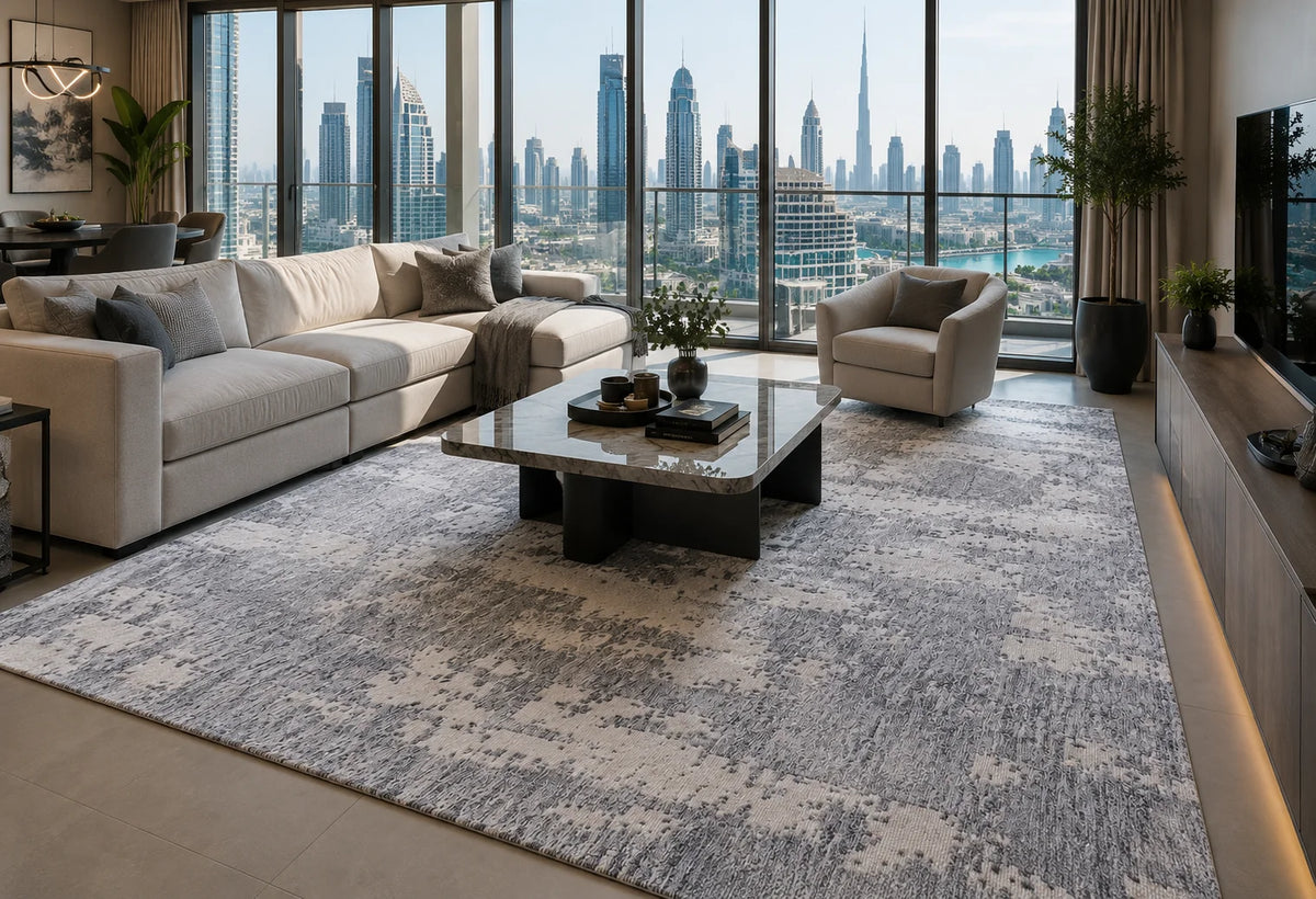 Modern High Low Charcoal Rugs | Abstract pattern