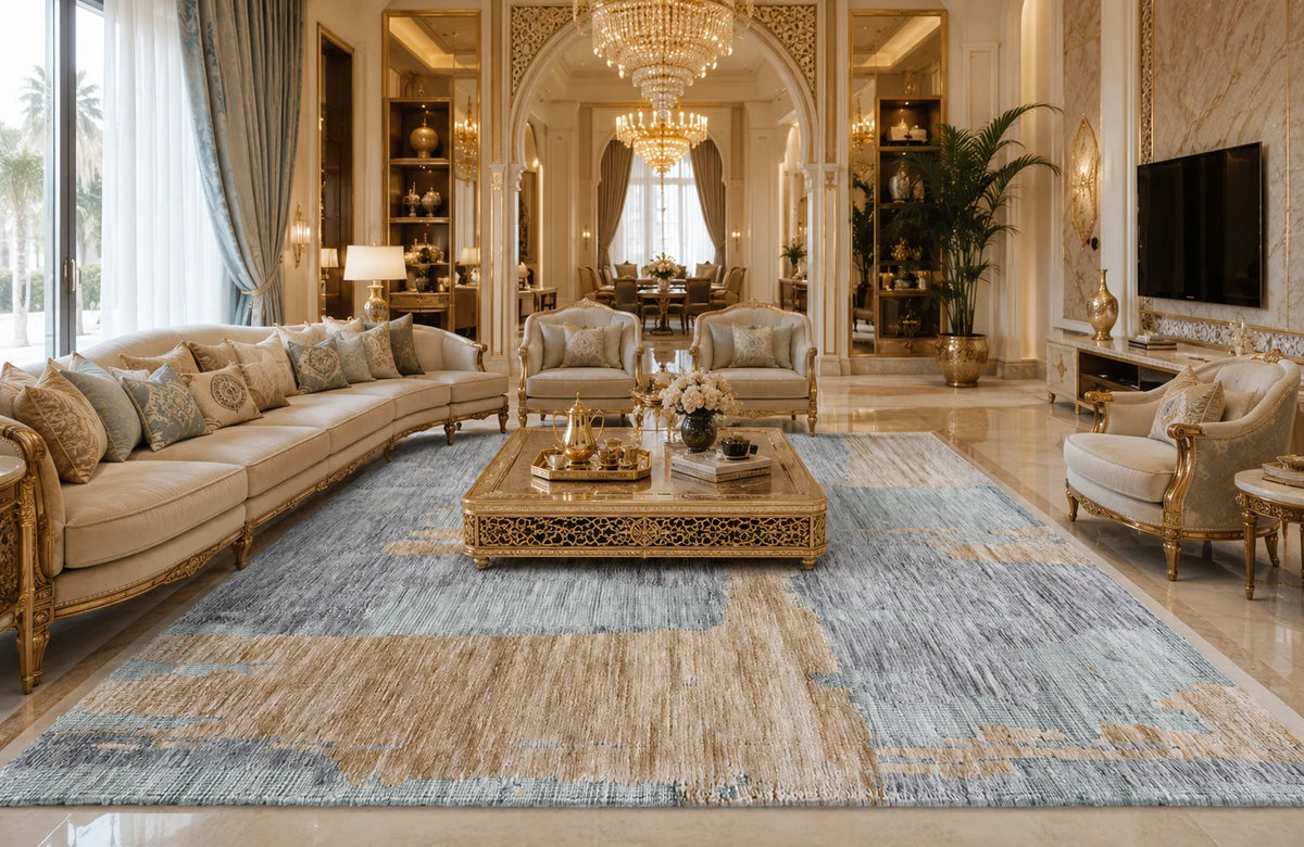 Modern High Low Gold Rugs | Abstract Design