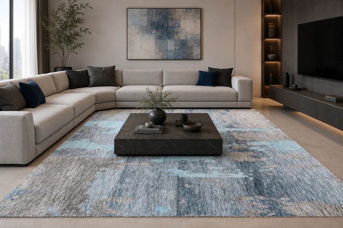 Modern High Low Blue Rugs | Textured pattern