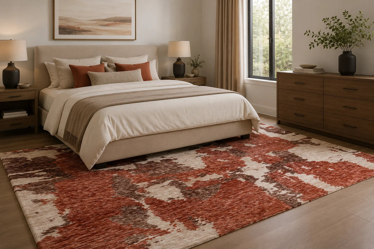 Modern High Low Rust Rugs | Abstract Design