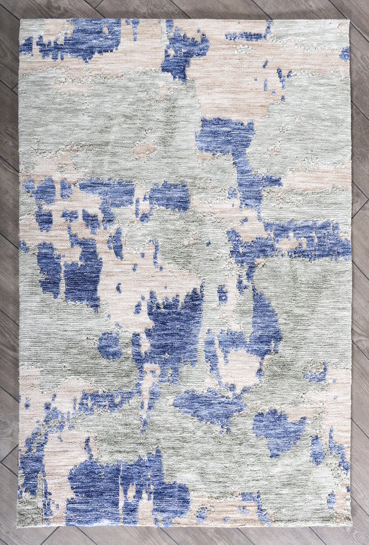 Modern High Low Denim Olive Rugs | Abstract Design