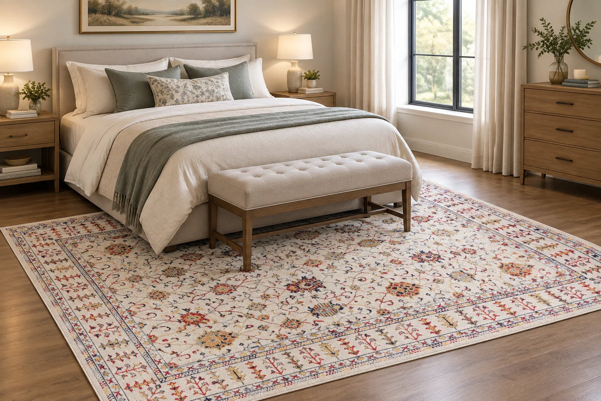 Traditional Floral Rug - Ivory & Multi Vintage Inspired Design