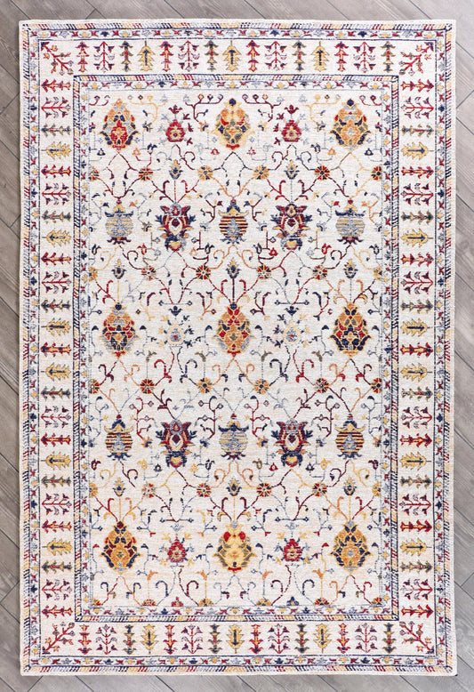 Traditional Floral Rug - Ivory & Multi Vintage Inspired Design