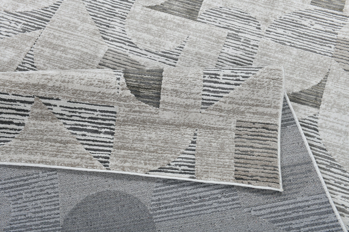 Modern Grey Sound Powerloom Area Rug - Geometric Design