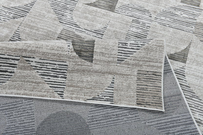 Modern Grey Sound Powerloom Area Rug - Geometric Design