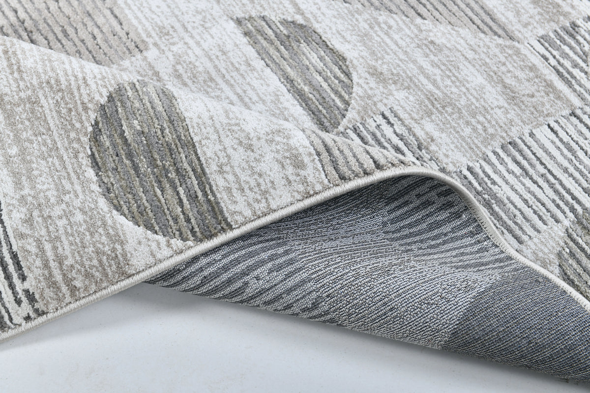 Modern Grey Sound Powerloom Area Rug - Geometric Design