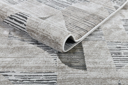 Modern Grey Sound Powerloom Area Rug - Geometric Design