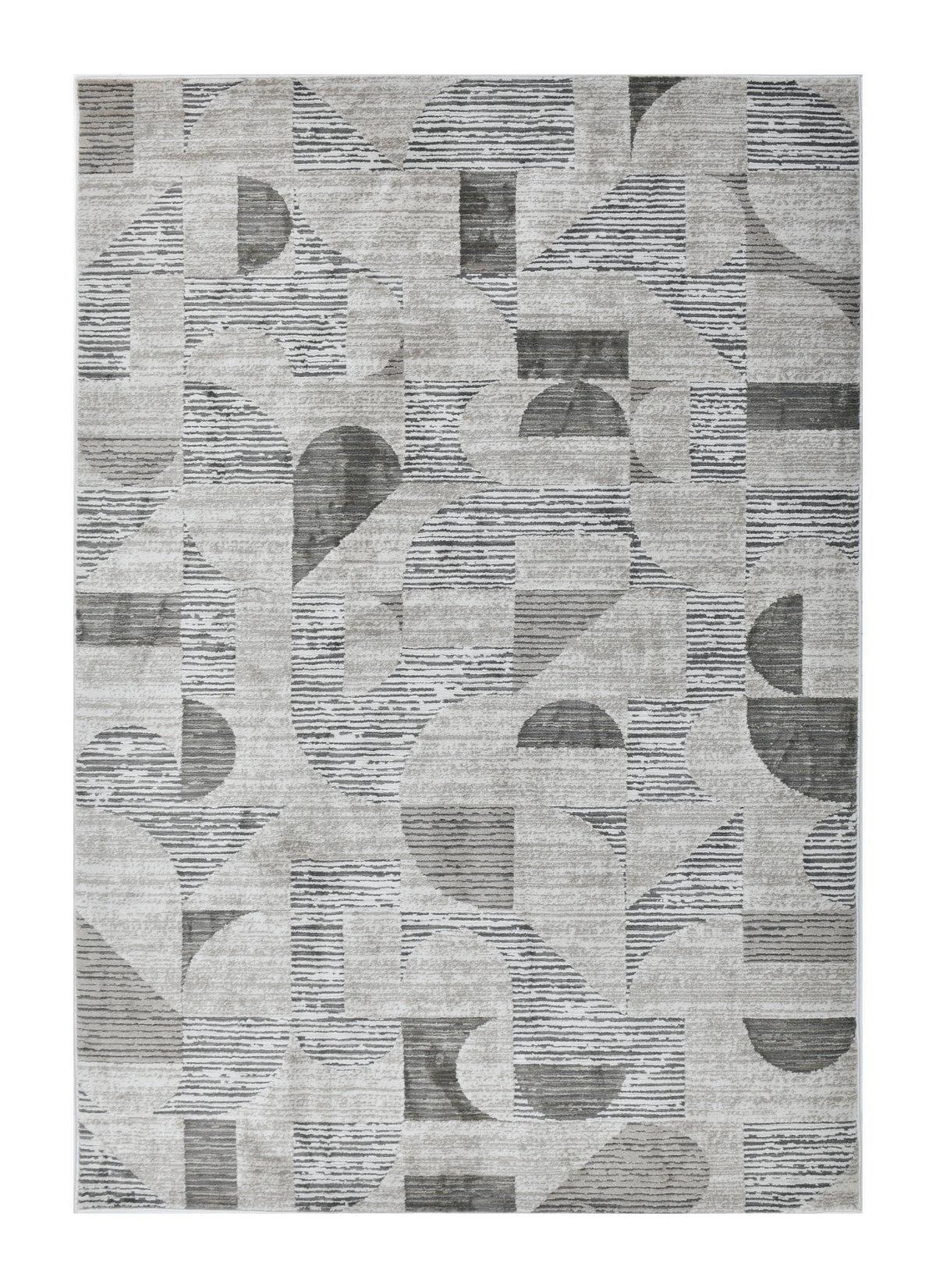 Modern Grey Sound Powerloom Area Rug - Geometric Design