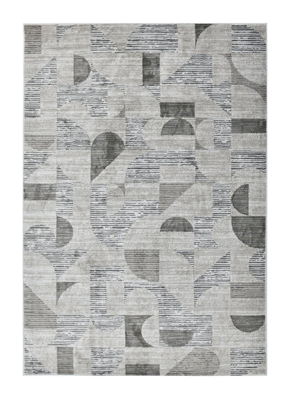 Modern Grey Sound Powerloom Area Rug - Geometric Design