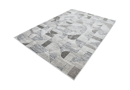 Modern Grey Sound Powerloom Area Rug - Geometric Design