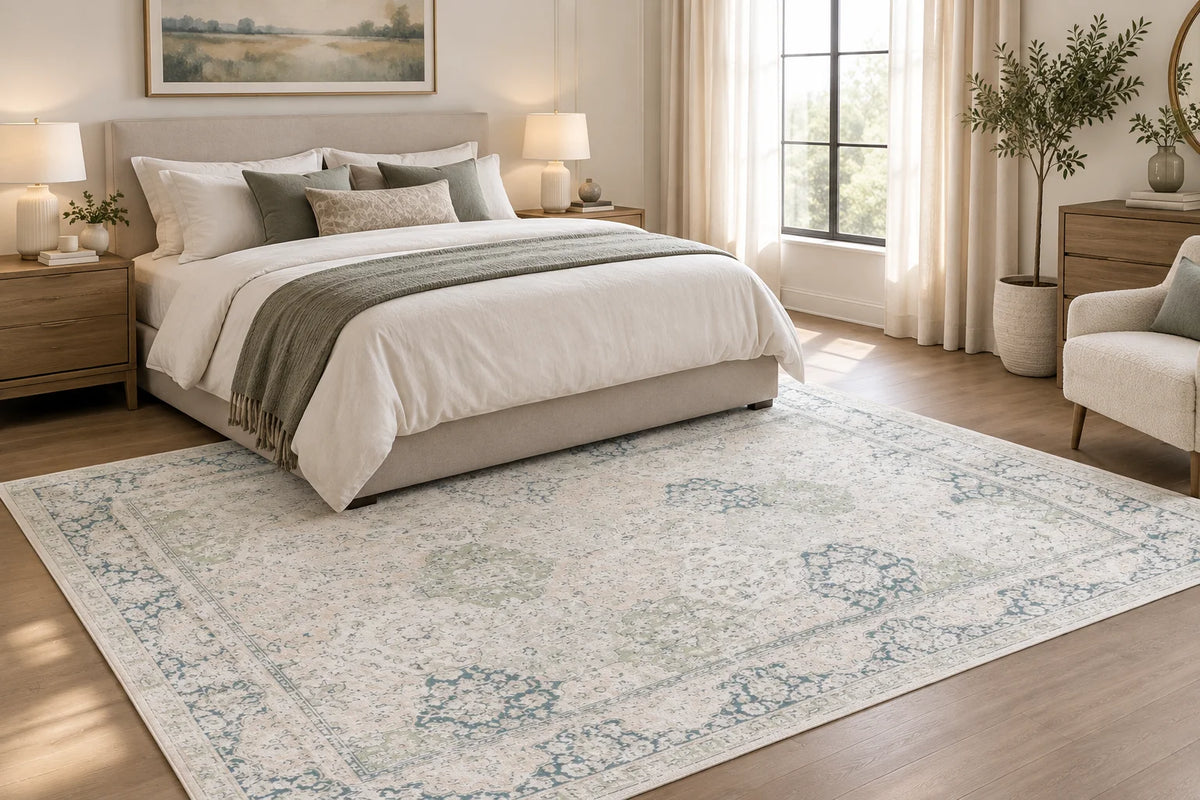 Traditional Distressed Floral Rug in Ivory Vintage inspired design